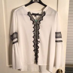 Crochet detail flare sleeve blouse